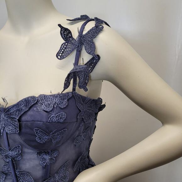 NWT Beautiful Indigo Butterfly Dress Corset Back Formal Prom Wedding Bridesmaid - Picture 6 of 13